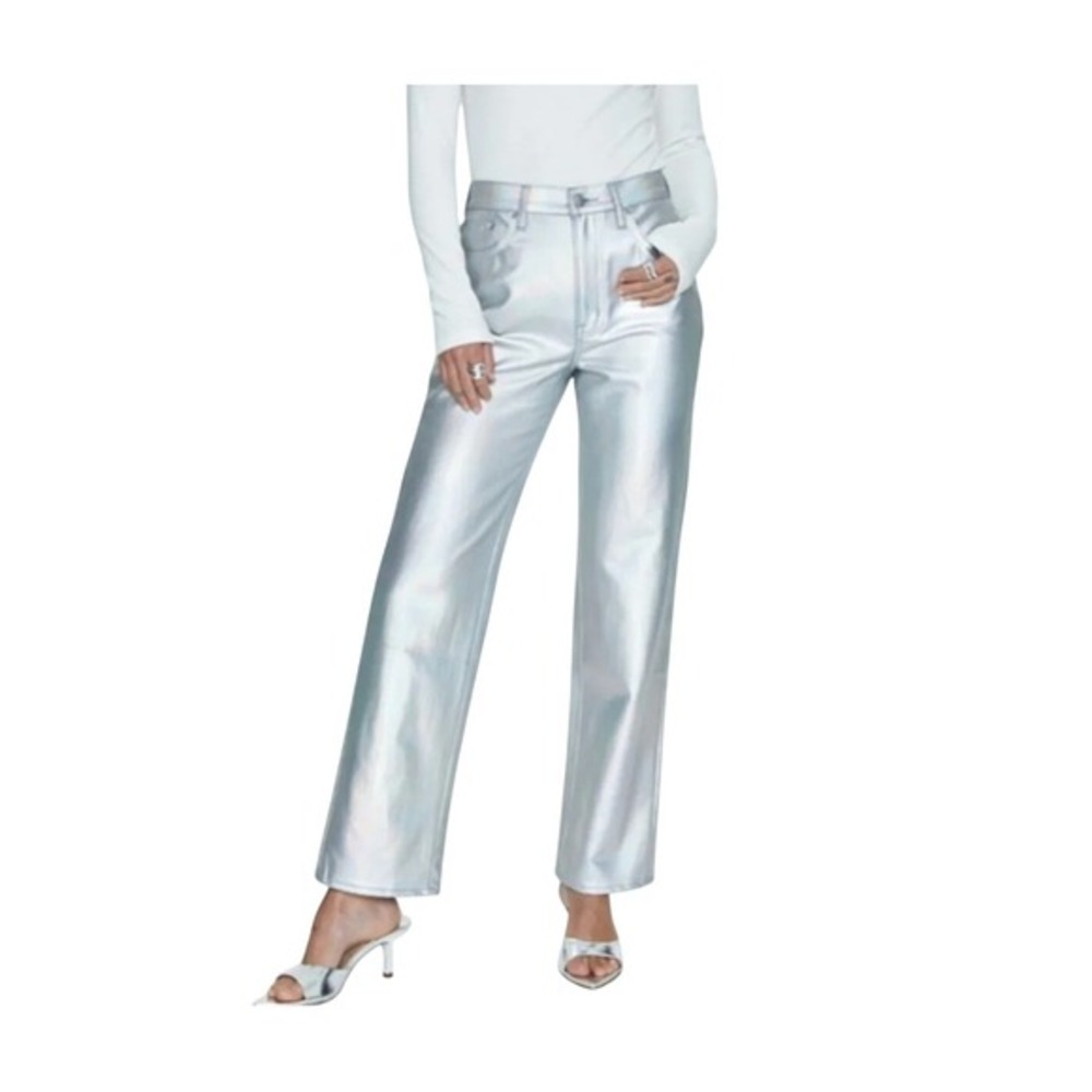 Pistola Cassie Super‎ High Rise Straight Leg Jeans Coated Prism Silver Denim 30